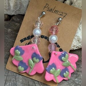 Spring Pink Floral  Earrings